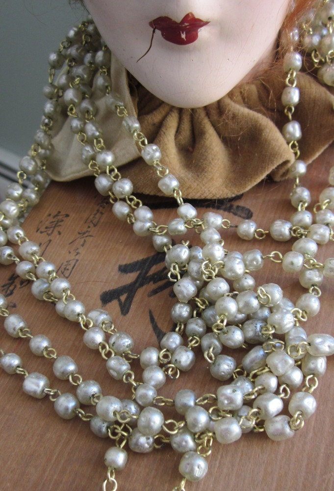 Vintage 4mm Tiny  Bumpy  Glass  Pearl  Chain- One And A Half Yards!!!!