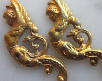 6 Mythical Winged Mermaid Brass Finding, Winged Griffin