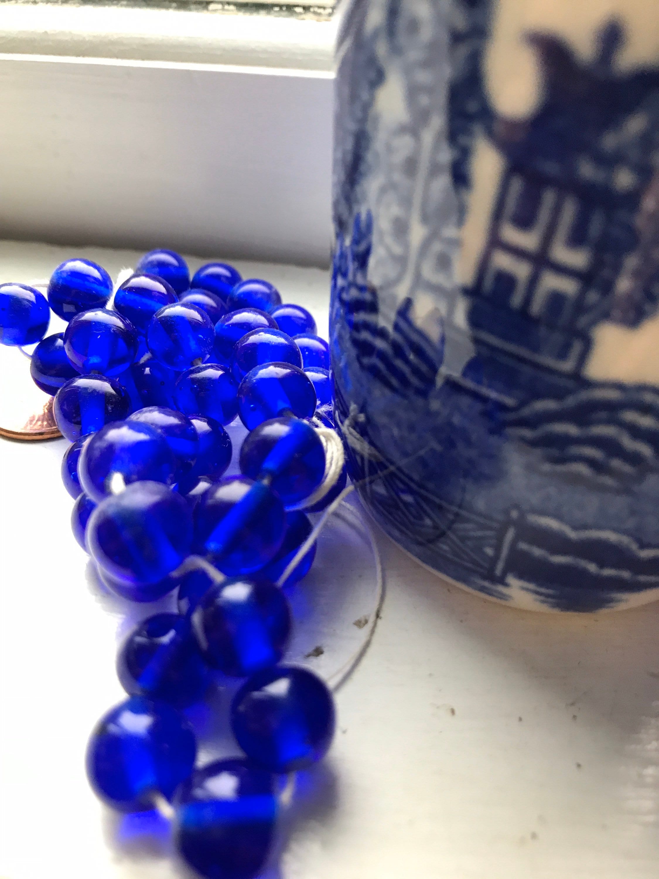 50 Pcs Vintage Japanese Cherry Brand Light Blue Turquoise 8mm Baroque Glass Beads 6 thumbnail image