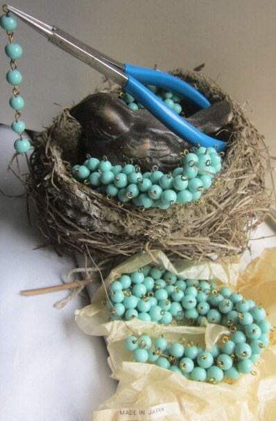 Vintage Japanese Robin Egg Blue Glass Two ended 6mm Hoop Beads