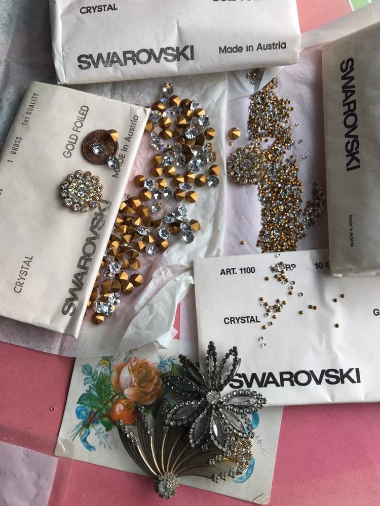 Vintage Swarovski Goldback Crystals Original Packages, 13PP