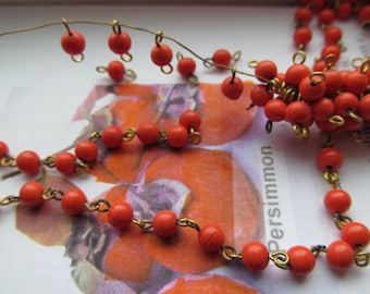 30 Vintage Japanese Persimmon Coral Connector Two Hoop 6mm or 8mm Glass Beads