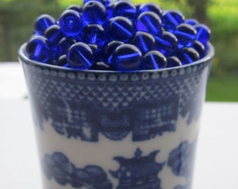 50 Vintage Japanese Cobalt Blue Glass Beads