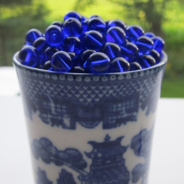 50 Vintage Japanese Cobalt Blue Glass Beads