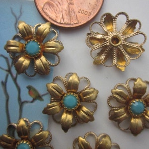 4 Vintage Swarovski Turquoise Crystal Flower Finding With Hoops image 2