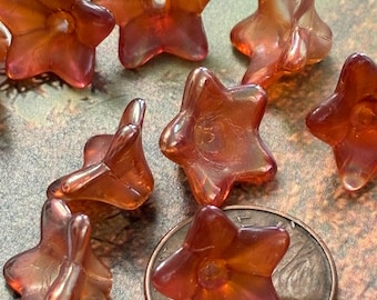 12 German Topaz Carnival Glass Color Bell Flower, 10mm