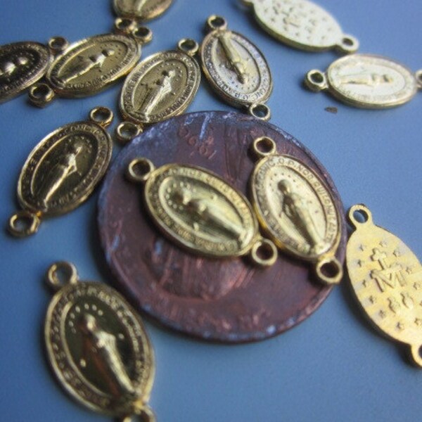 Twelve  Italian Religious Gold "Miraculous Mary Connectors