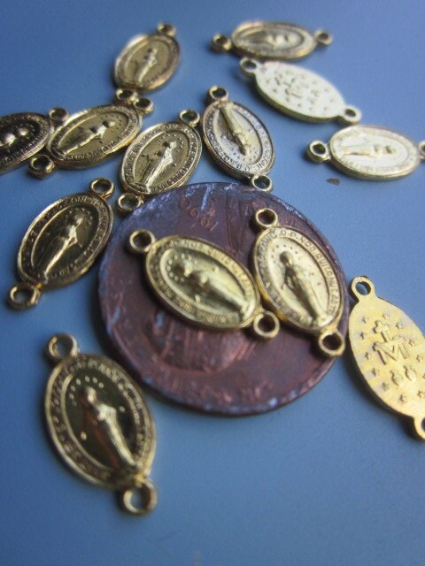 Twelve  Italian Religious Gold "Miraculous Mary Connectors
