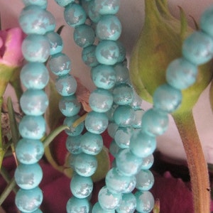 3 Strands Shabby Chic Robins Egg Blue "Chippy"  Milk Glass Beads