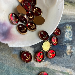10 Vintage Ruby Ahoy Matey Vintage Anchor e cabochão de vidro com strass