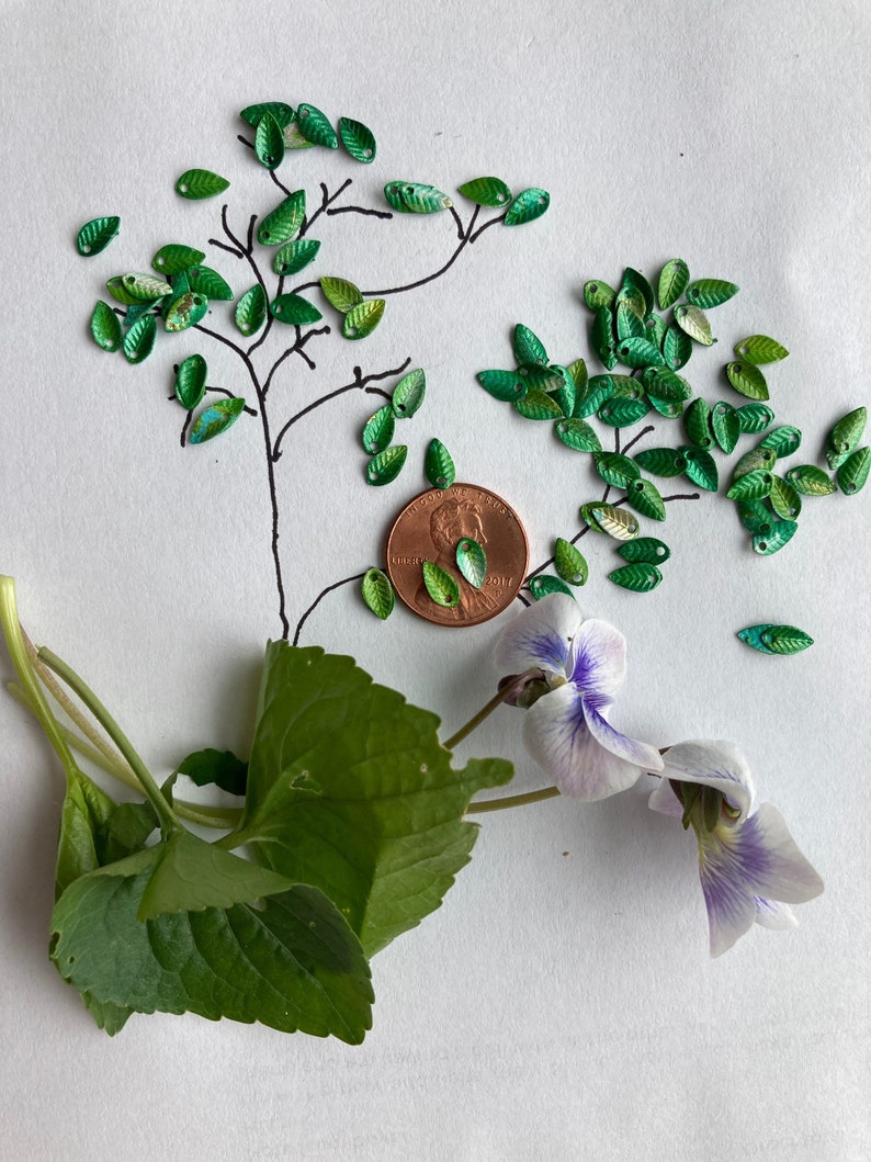 30 Itty Bitty Teeny Weenie Tiny Green Brass Leaves, 8x5mm...tiny, tiny,tiny, for miniature work image 5