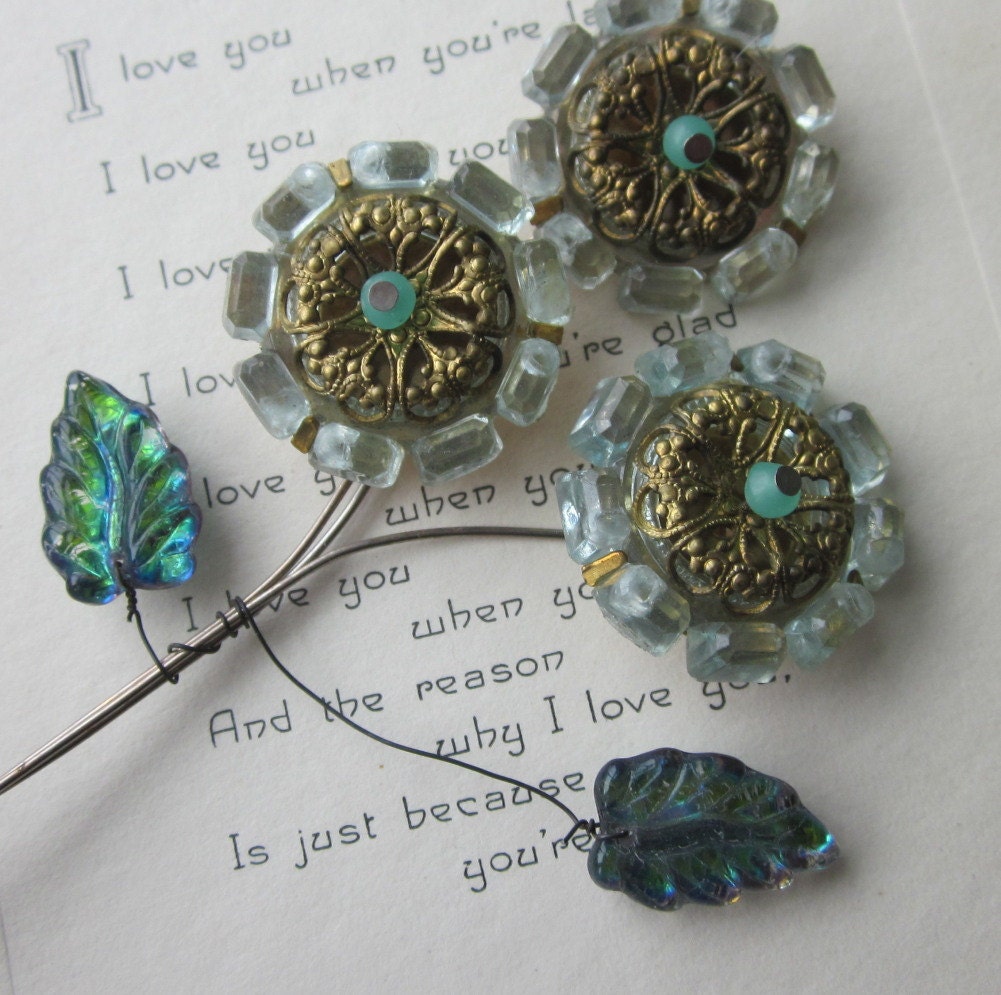 Vintage Brass, Glass and Lucite Wired Flower Bouquet