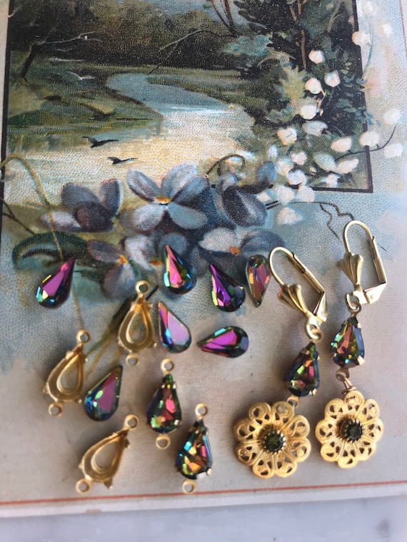 Vintage Swarovski Vitrail Gold Back 6x10mm Teardrop Crystals