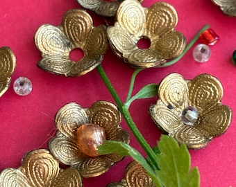 20 Brass Beadcaps, Flower Shape With Curly Design, 12mm