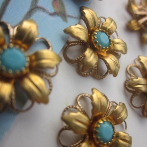 4 Vintage Swarovski Turquoise Crystal Flower Finding With Hoops image 3