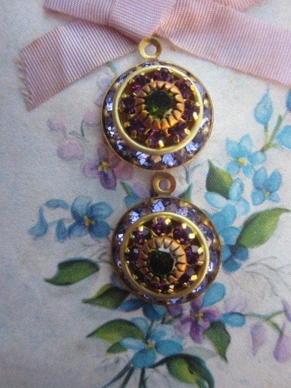 2 Vintage Swarovski Purple Three Layer  Crystal Drop