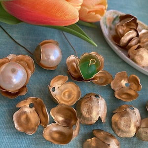 12 Brass Beadcaps, Flower Shape , Three Petals-Open and Close Easily image 3