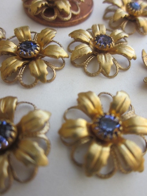 Vintage Swarovski Tanzanite Crystal Flower Finding With Hoops