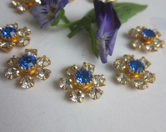 4 Vintage Swarovski Sapphire And Crystal  Flowers