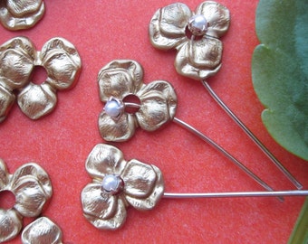 20 Little Tiny Brass Pansy Flowers