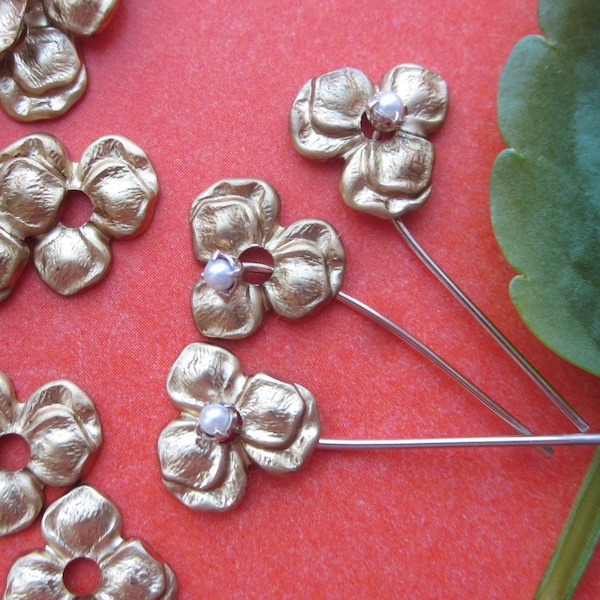 20 Little Tiny Brass Pansy Flowers