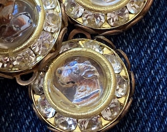 2 Vintage Swarovski  Rhinestone Connector With Reversed Painting On Glass Doggy Center, 16mm