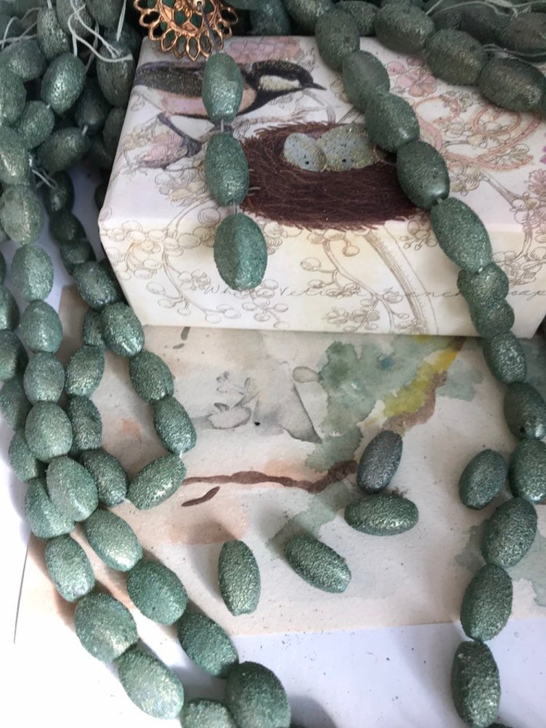 10 Vintage Glass sugar Beads Organic Green Etsy