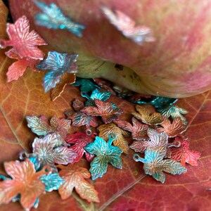 20 Autumn Leaves, Shabby Chic Small Brass Variegated Painted , 12x15mm image 10