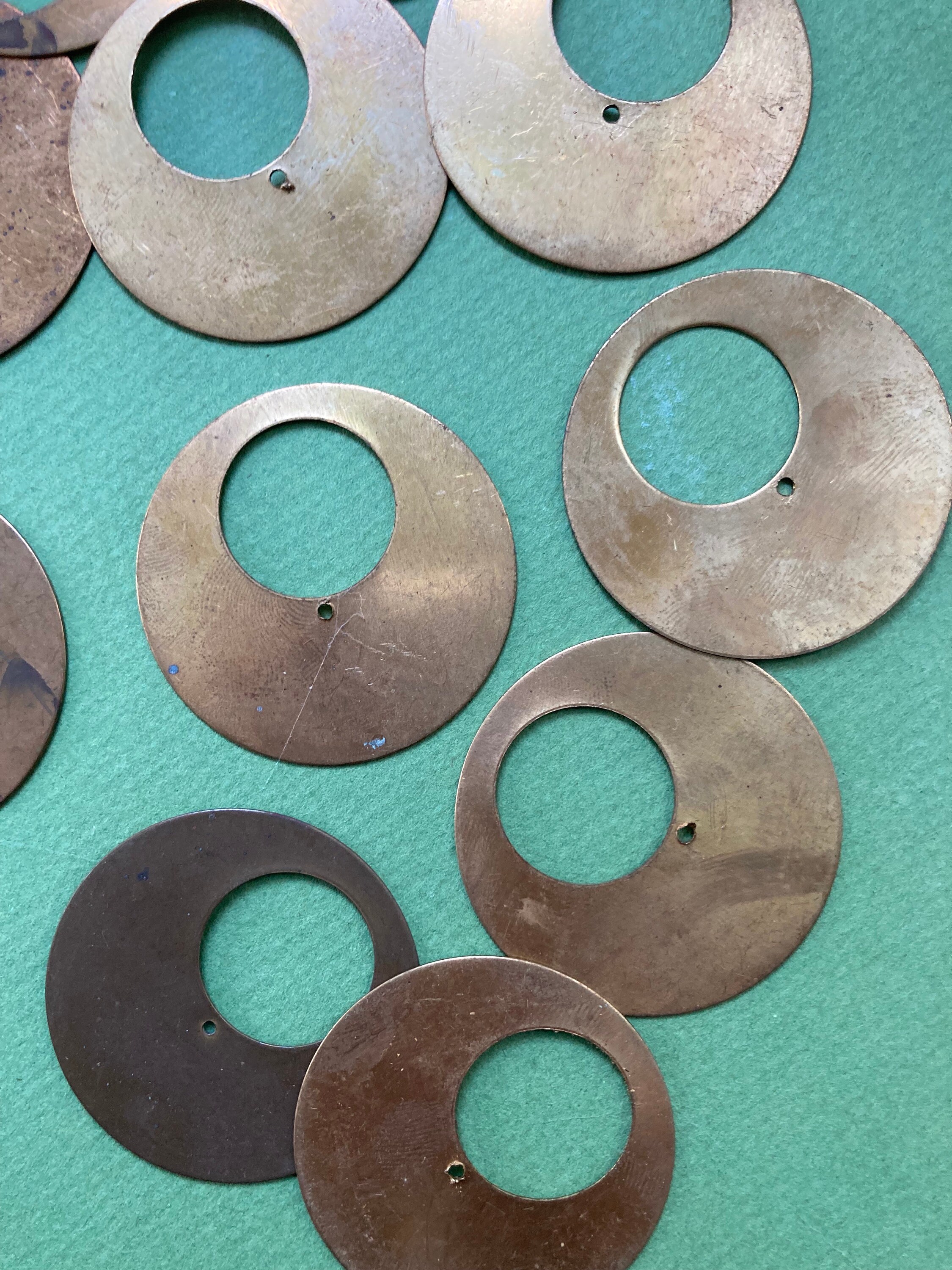 10 Vintage Large Mod Industrial 1960's Brass Hoops, 44mm-1 3 10 Vintage Large Mod Industrial 1960's Brass Hoops, 44mm-1 3