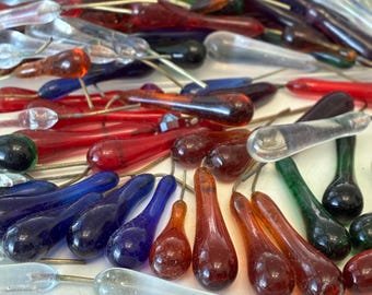 Vintage Long Handmade  Glass Drops On Wire, Chandelier Drops