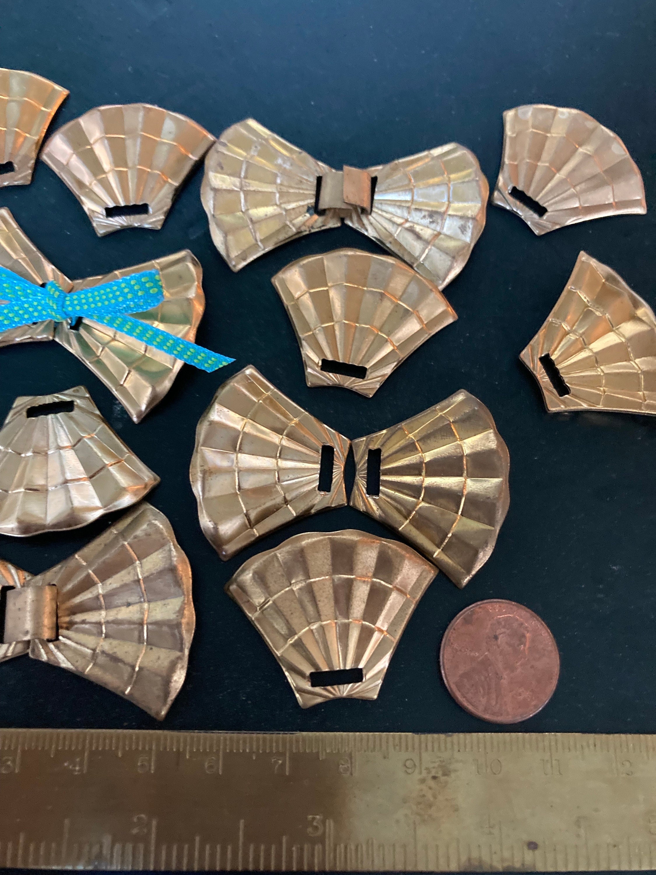 12 Vintage Pleated Fan Shaped Brass Stamping