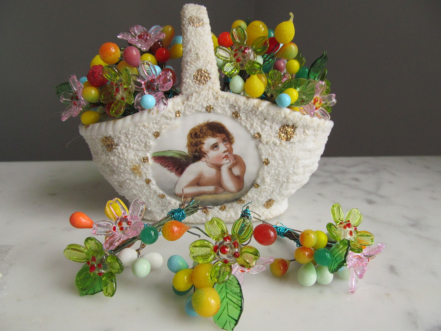Vintage Bouquet Of Glass Fruit And Flowers