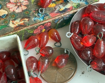 24 Vintage Japanese Glass Pomegranate 10x6mm Drops, Miriam Haskell Supplies