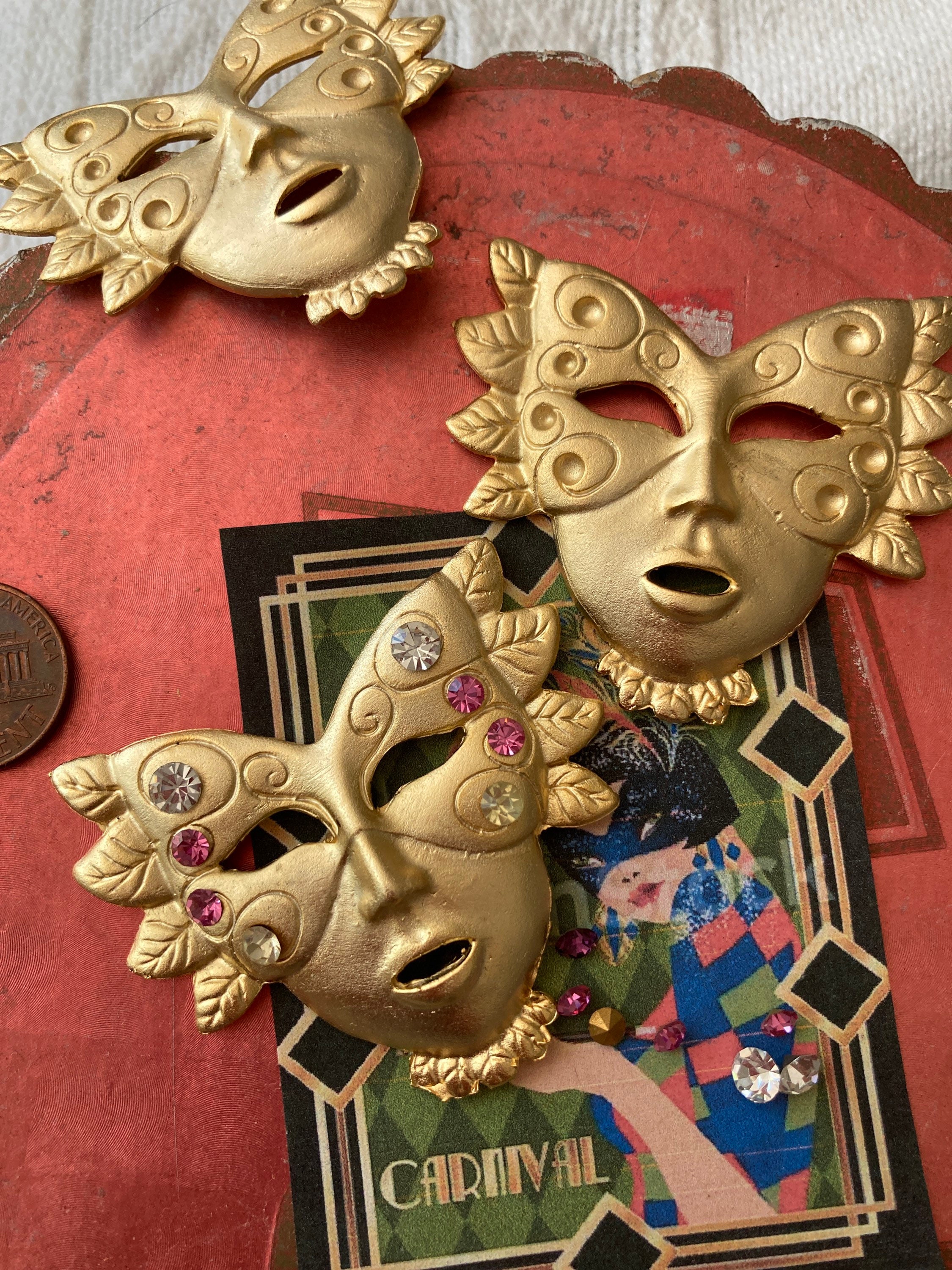2 Art Deco Mardi Gras Brass Mask, Large 46x52mm, Thick Casting - Etsy