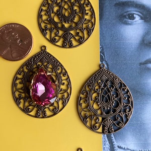 3 Risultati in ottone antico stile Frida Kahlo vintage con design Paisley, 36 mm x 30 mm, 1 1/2 x 1 1/3 pollici immagine 6