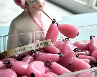 6 Vintage Pink Opal Japanese Glass Drops, 18mm- .71 Inches