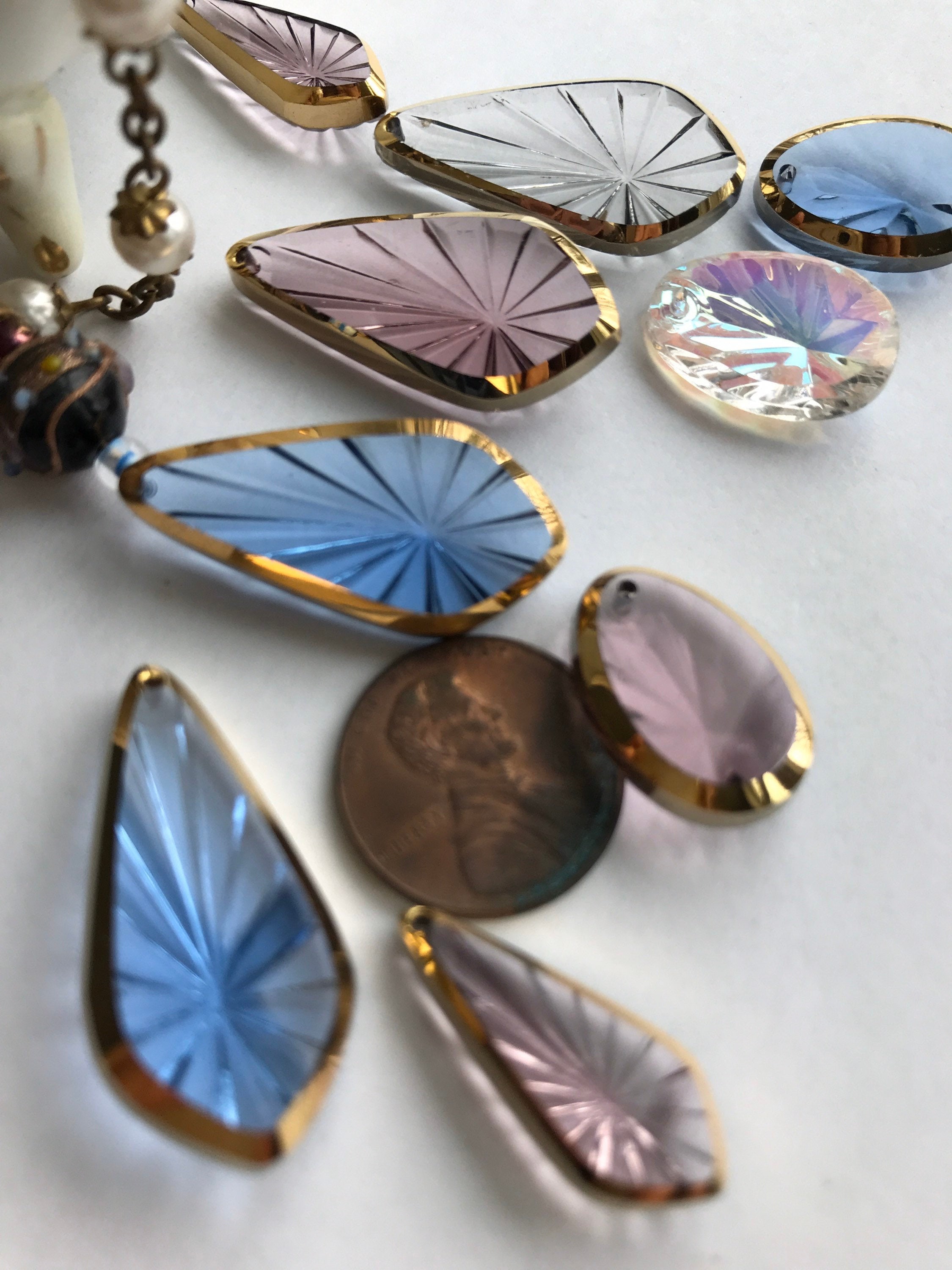 UPDATED! Larger Size & Ovals!  Vintage German Crystal Diamond Gold Le…