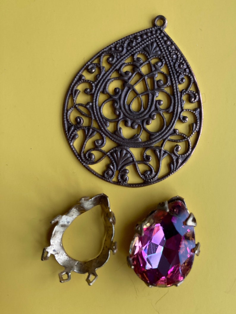 3 Risultati in ottone antico stile Frida Kahlo vintage con design Paisley, 36 mm x 30 mm, 1 1/2 x 1 1/3 pollici 1 DIY crystal kit