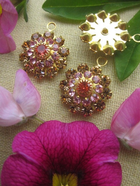 Vintage Swarovski Pink, Orange And Topaz   Crystal Drop