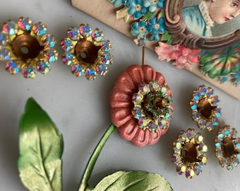 6 Vintage Swarovski AB Kristallblumen, 15 mm rund