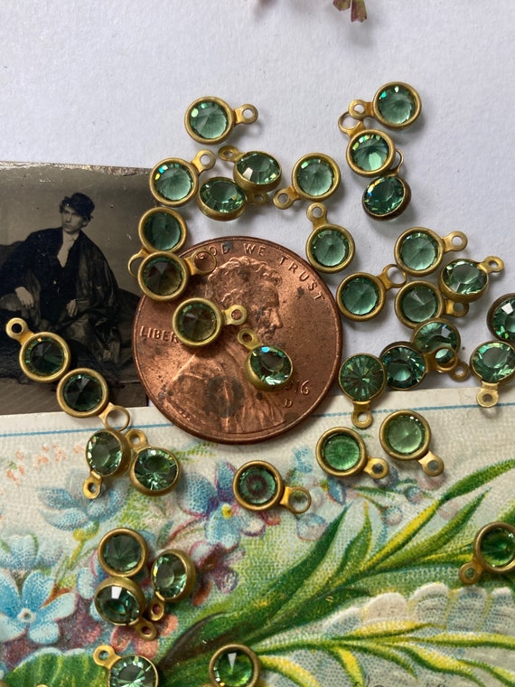 24 Tiny Vintage Swarovski  Emerald Chanel Crystal  With Hoop