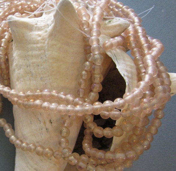 Vintage Iridescent Shell Pink Glass  Beads