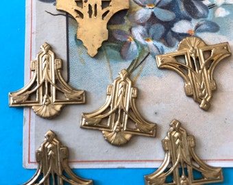6 Vintage Deco Style Solid Brass Findings