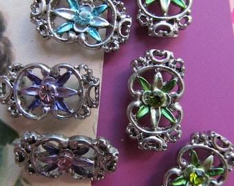 Rhinestone Star Flower "Sliders" In Silver Finding