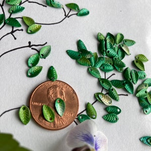 30 Itty Bitty Teeny Weenie Tiny Green Brass Leaves, 8x5mm...tiny, tiny,tiny, for miniature work image 6