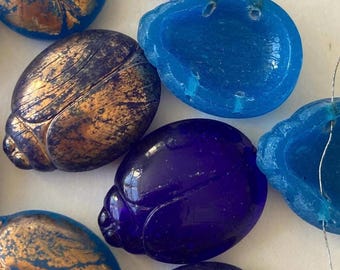 2 Rare Vintage Scarab Glass Sliders, Gold Leaf-28x28x10mm, 3 Colors