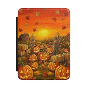 Capa para Kindle com estampa de abóbora | Capa com espantalho de fazenda para colheita de outono | Couro sintético para Kindle Paperwhite 12ª geração e Colorsoft Signature