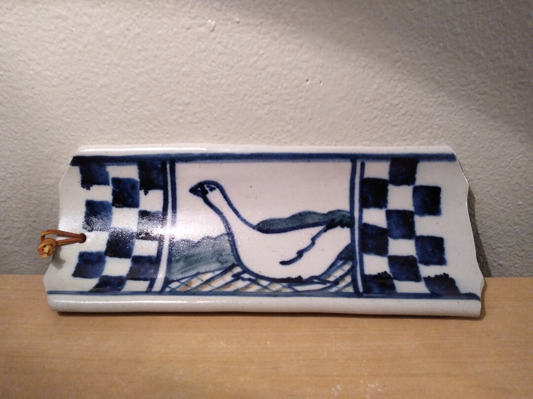 Vintage Debbie Dean Pottery Goose Checkerboard Bread Tray Etsy