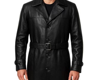 Men's Genuine Cow Leather Trench Coat - Full Length Scottish Style
