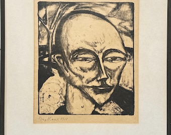 Max Kaus "Cabeza de hombre, cabeza mongola 1918" firmado a mano, The Creators